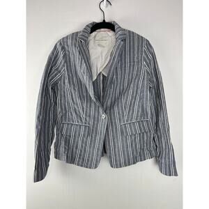 Banana Republic Womens Petite Striped Linen Blend Blazer White & Blue Size 6P